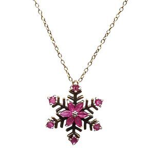Vintage SA Vermeil Snowflake Pendant Necklace with Rubies and Floral Design Ster